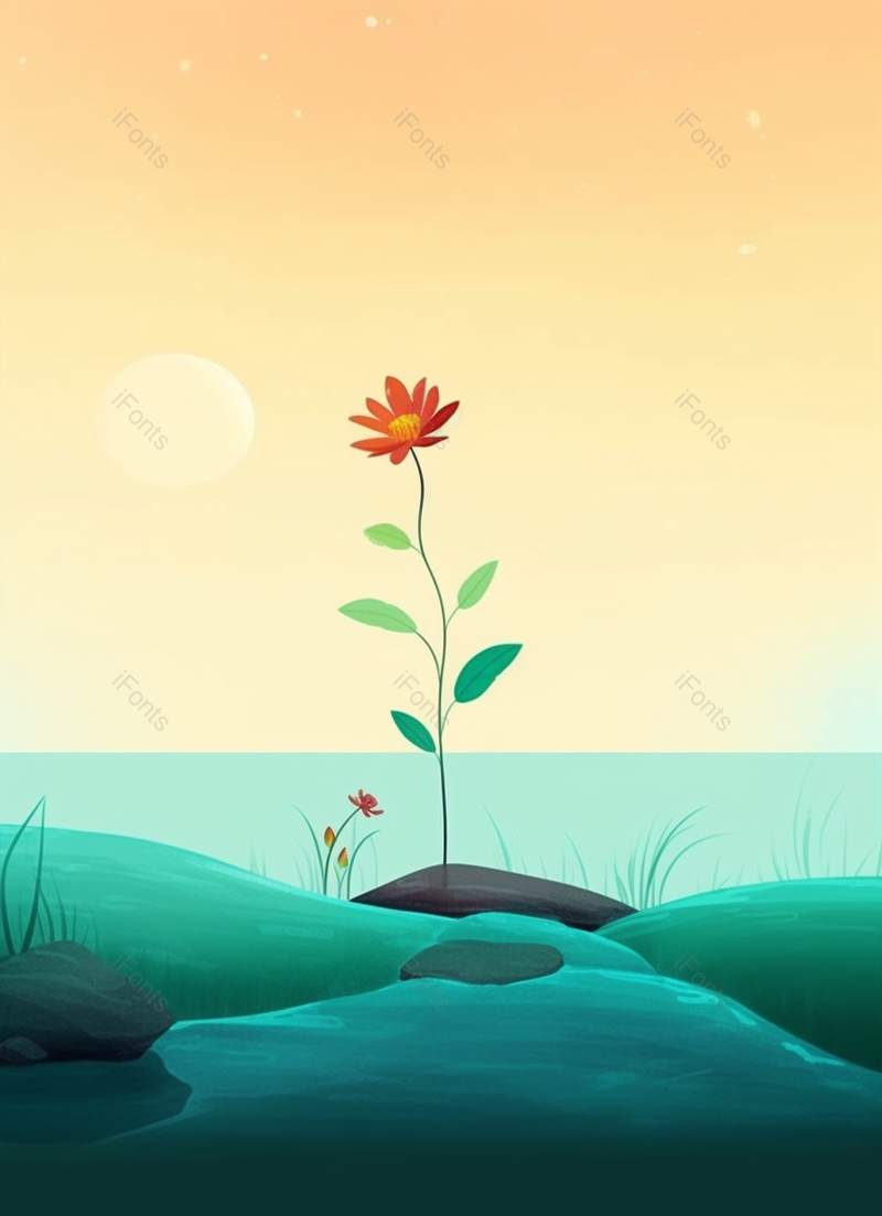 绿色小清新风格的花朵在湖泊中,插画/手绘图,插画/手绘图库,插画/手绘图下载,插画/手绘